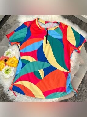 Women’s Abstract Tankini Swim Rashguard Top Multi Colors Sz MED NEW!